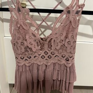 Free People Pink Lace Sleeveless Top
